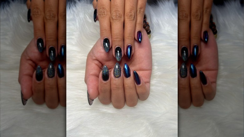 Galaxy oil-slick nails