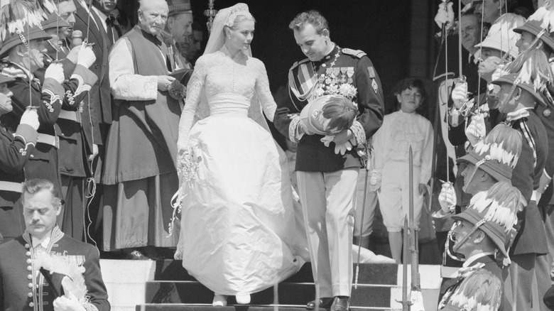 Grace Kelly and Prince Rainier iii of Monaco on their wedding day in 1956