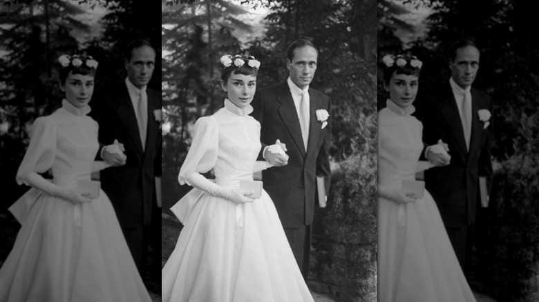 Audrey Hepburn and Mel Ferrer on their wedding day in 1954