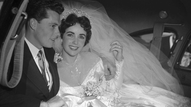 Elizabeth Taylor and Conrad "Nicky" Hilton on their wedding day in 1950