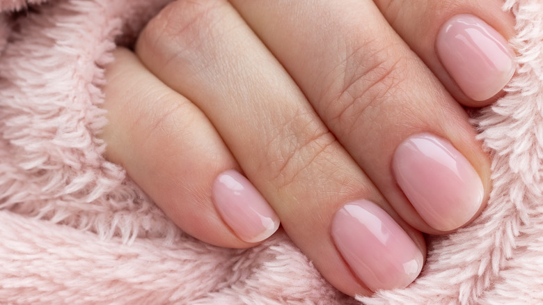 glossy pale pink nails