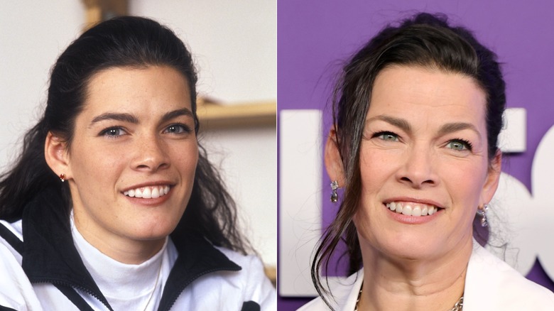 L: Ice skater Nancy Kerrigan poses for a portrait in 1994 in New York City, New York ; R: Nancy Kerrigan attends SNL: 50 in 2025