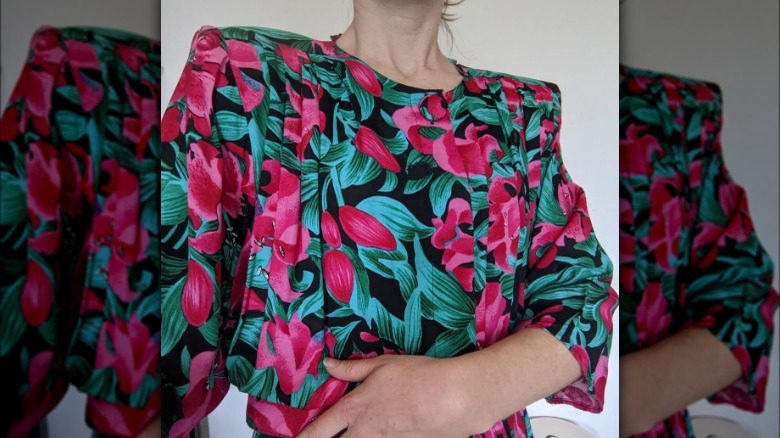 bright vintage floral dress with shoulder pads 