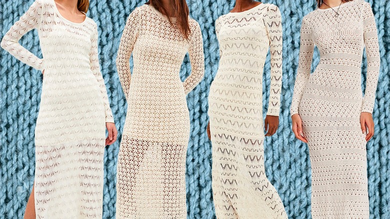 women in open-knit dresses