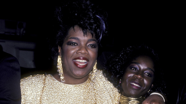 Oprah Winfrey and Akosua Busia attending the 58th Annual Academy Awards
