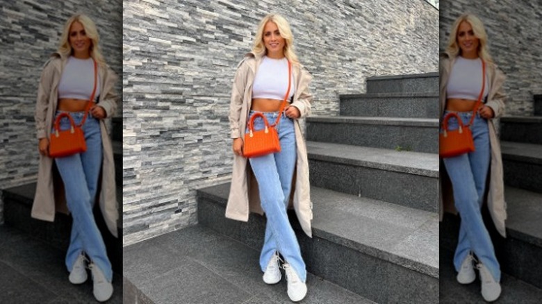 Crop top with split-hem jeans