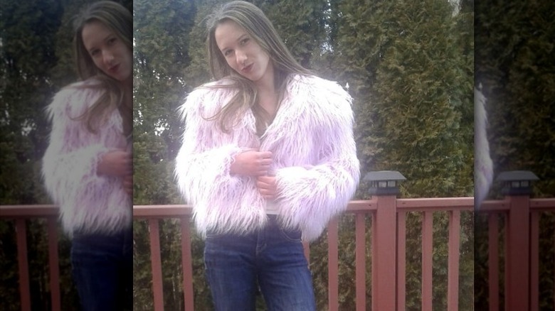 Pink faux fur coat