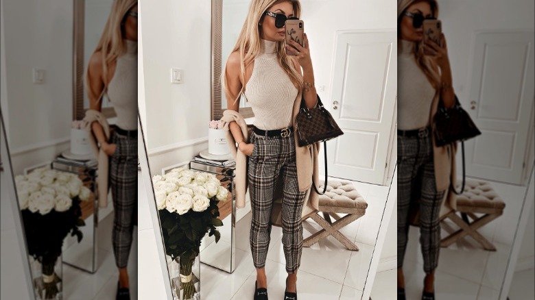 monochrome plaid pants outfit