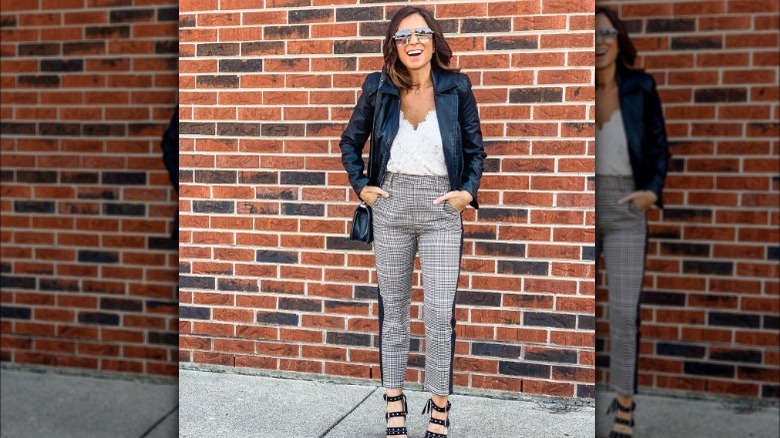 leather, lace and plaid outfit