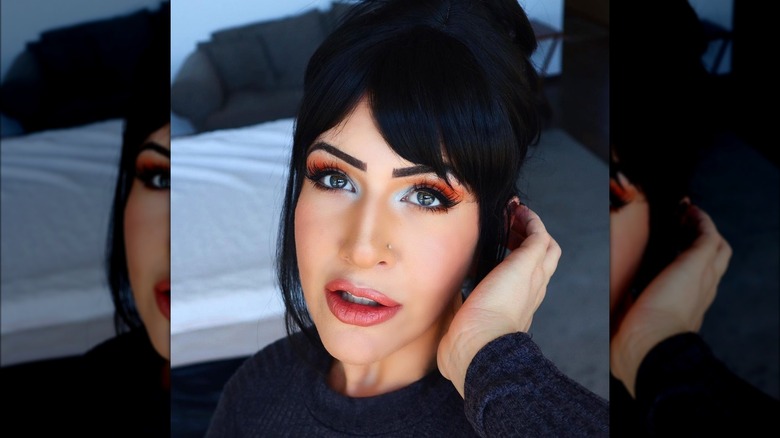 Woman with black hair updo