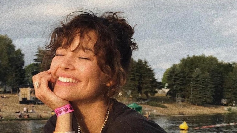 Woman with wavy hair updo