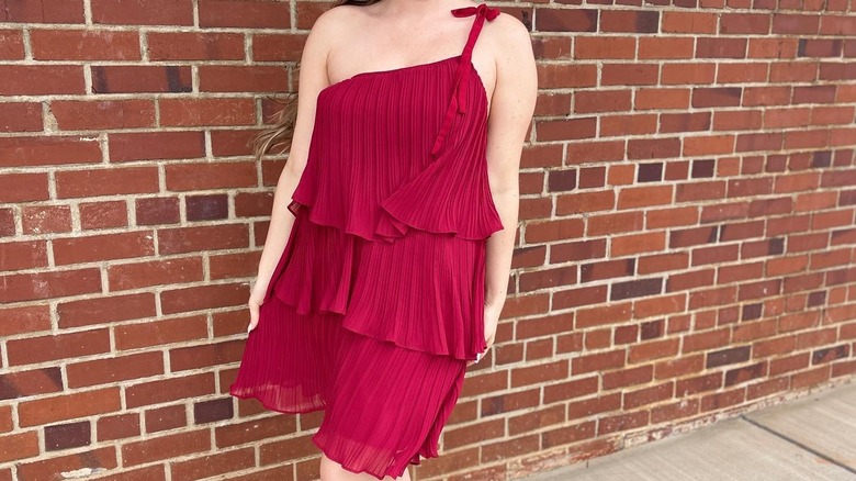 Asymmetrical magenta cocktail dress