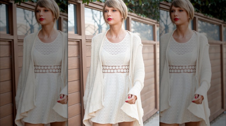 Taylor Swift wearing a cardigan
