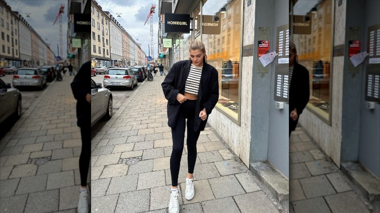 woman wearing blazer and top