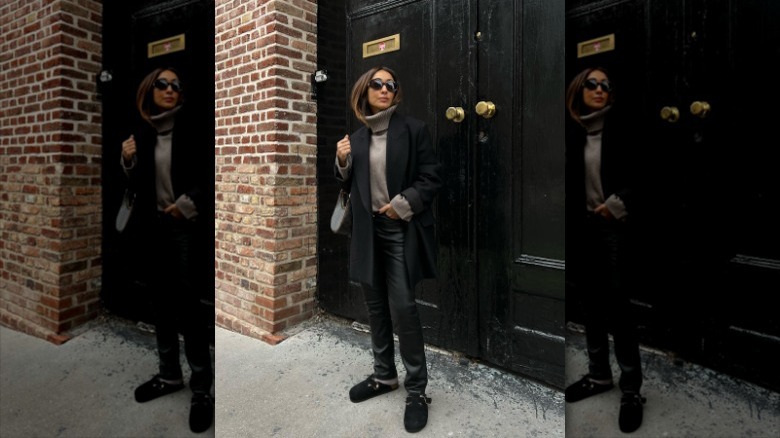 woman wearing turtleneck and blazer