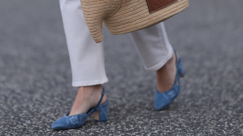 Close up of denim shoes 