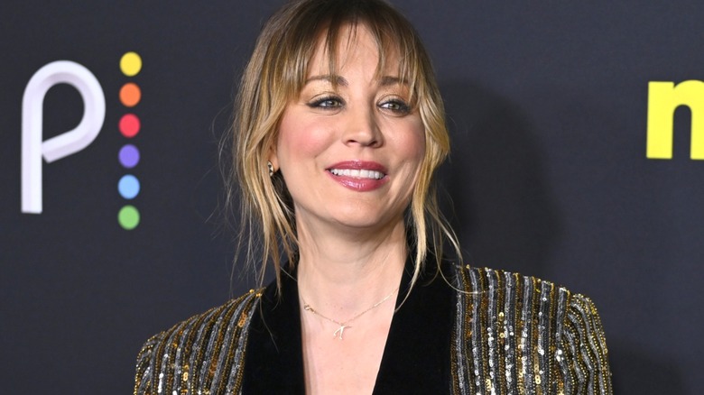 Kaley Cuoco wearing sequined blazer