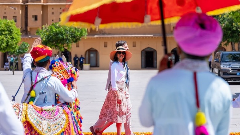 Usha Vance walking in India with JD Vance