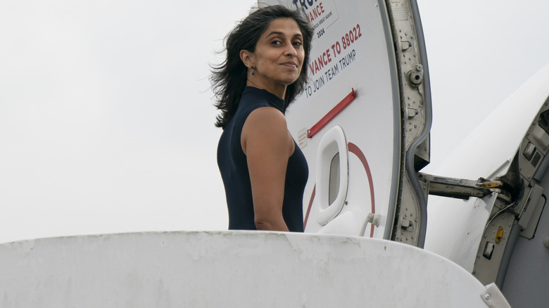Usha Vance wearing a bodysuit while boarding a plane
