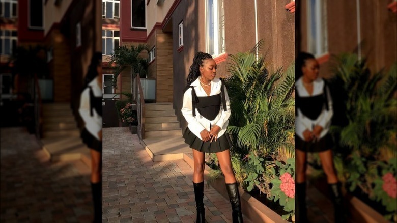 corset over button-down 