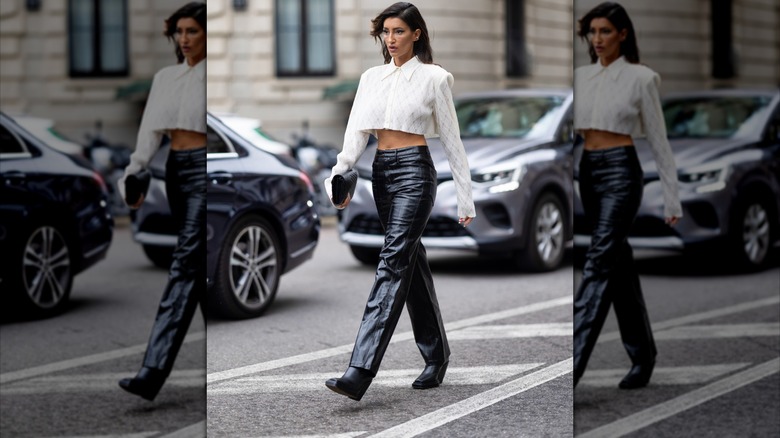 woman in cropped button down