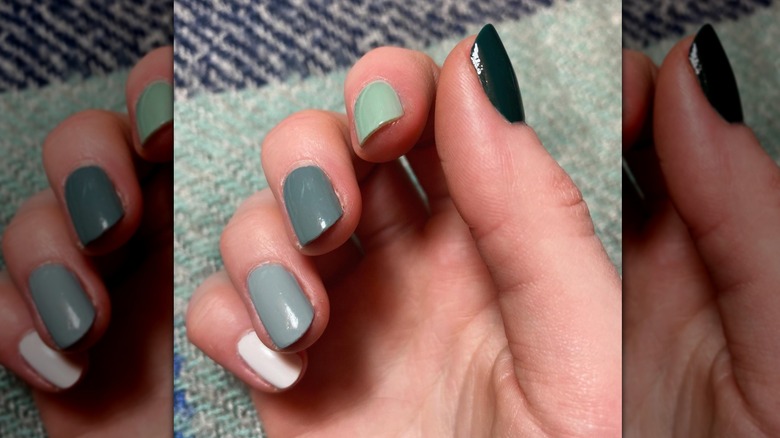 matcha green paint chip fingernails