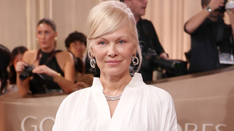 Pamela Anderson poses at the Golden Globes