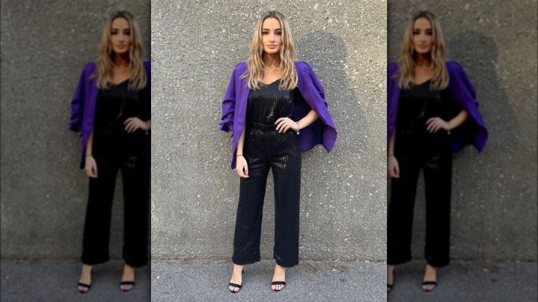 woman wearing purple blazer