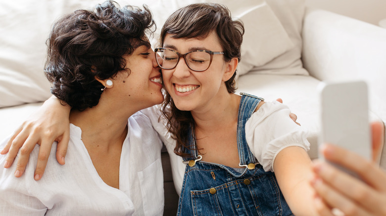two women taking selfie