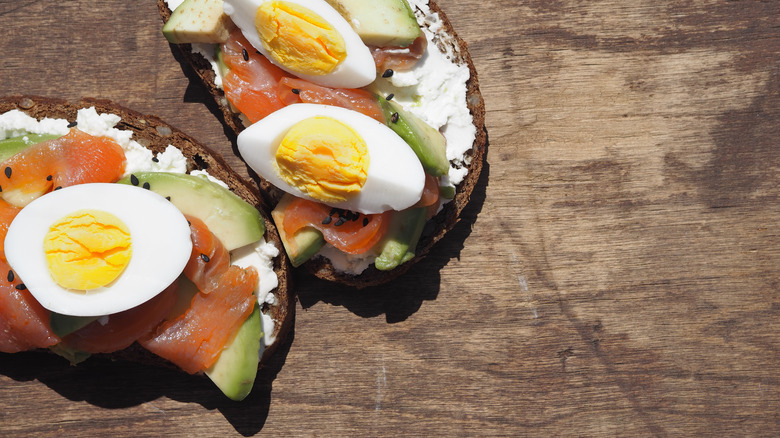 Toast with eggs and salmon 