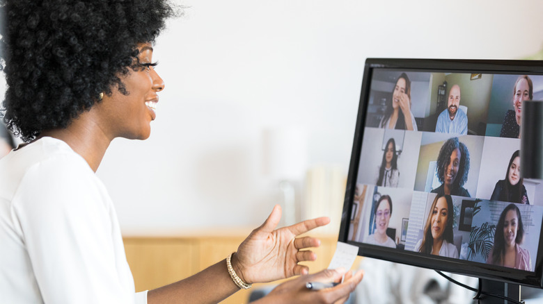 Woman attends online event