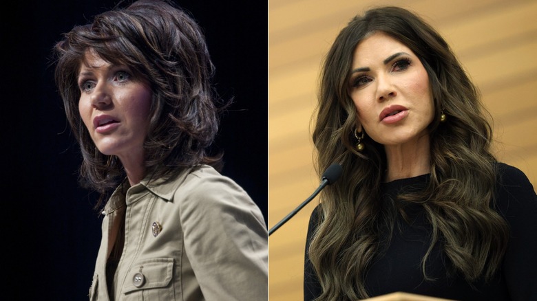 Kristi Noem with a layered lob and then with her waved extensions