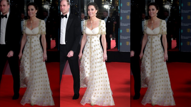 Catherine, Duchess of Cambridge arrives at the EE British Academy Film Awards at the Royal Albert Hall in 2020 in London, England