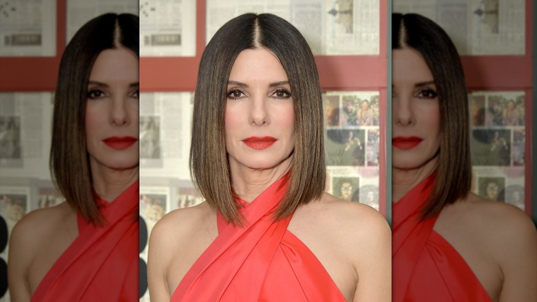 Sandra Bullock with a sleek lob at the "Bird Box" screening