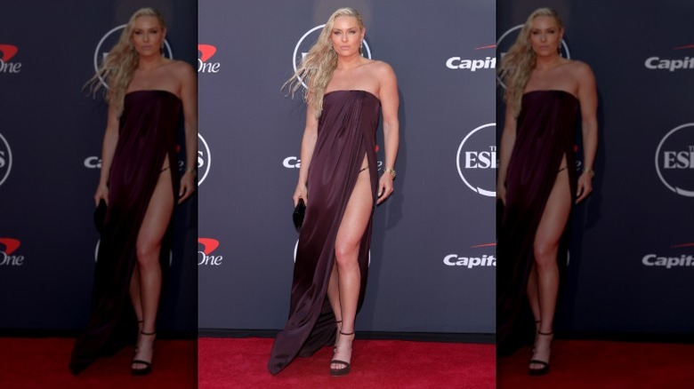 Lindsey Vonn wears a dress with a slit to the abdomen