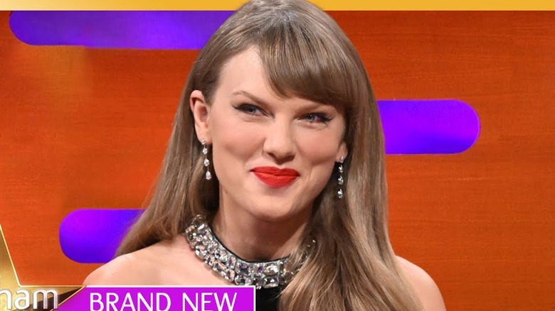 Taylor Swift smiling on The Graham Norton Show which sparked Mar-a-Lago face accusations