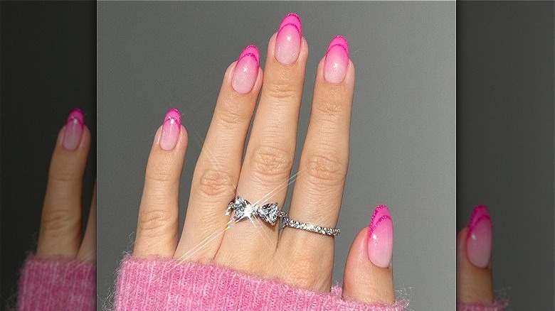 pink glittery double French nails