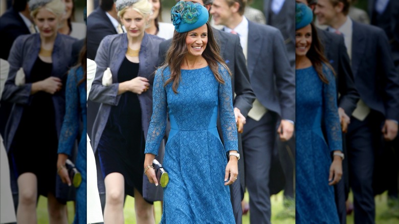 Pippa Middleton wearing an outdated blue dress at a 2013 wedding