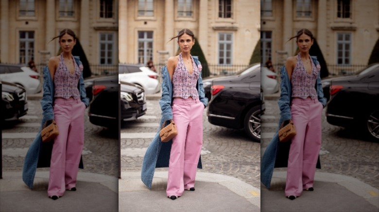 woman wearing pink vest and pants