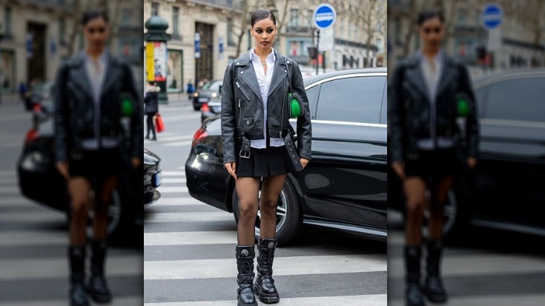 Jamilla James in short black skirt