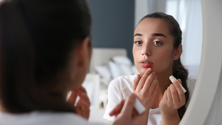 Woman with lip allergy