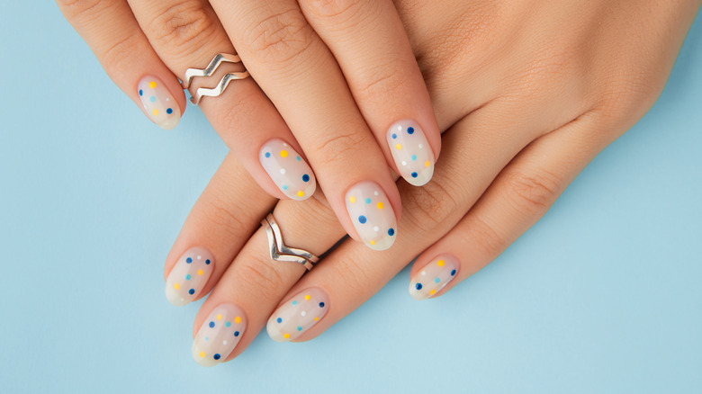 Polka dot manicure on display