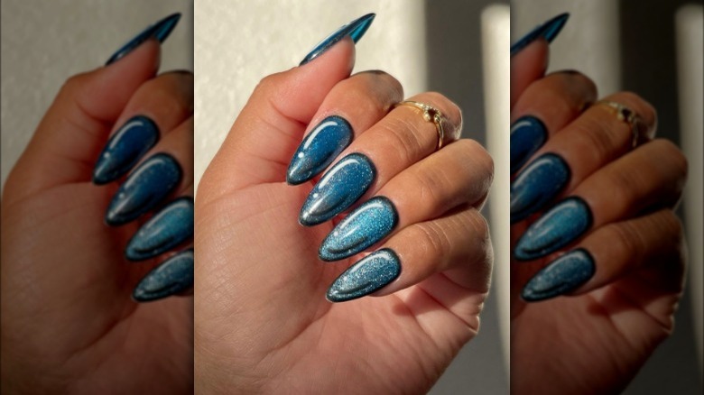 Glitter blue pop art nails