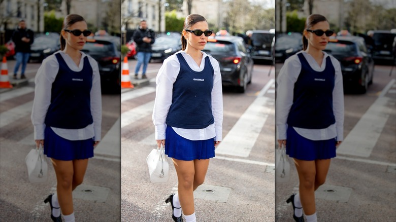 woman in cobalt mini