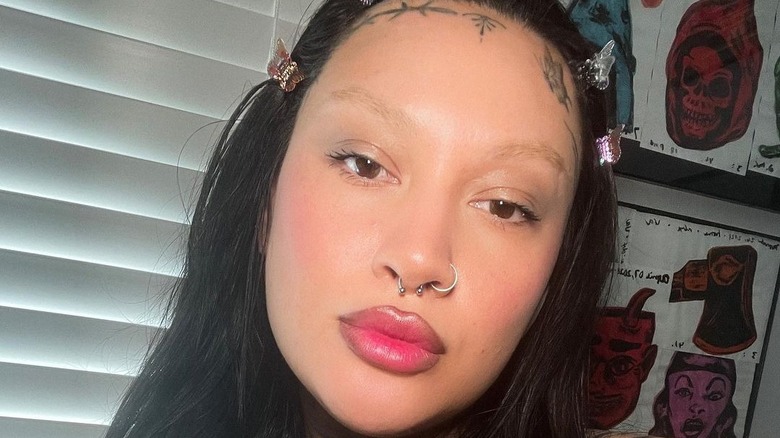 Girl wearing tinted lip balm