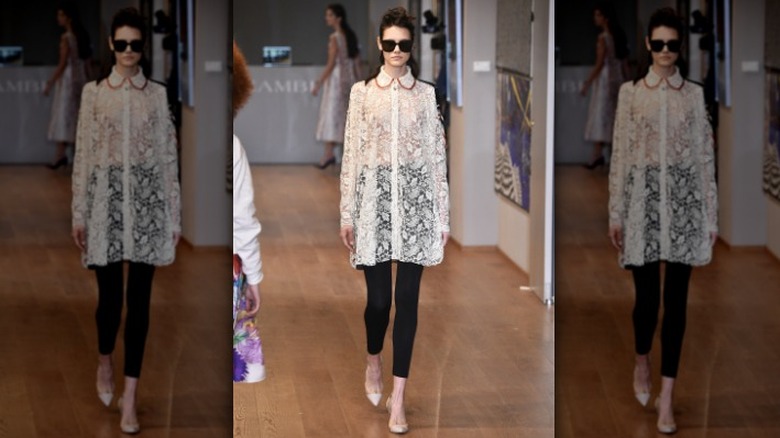 Sheer dress and black leggings