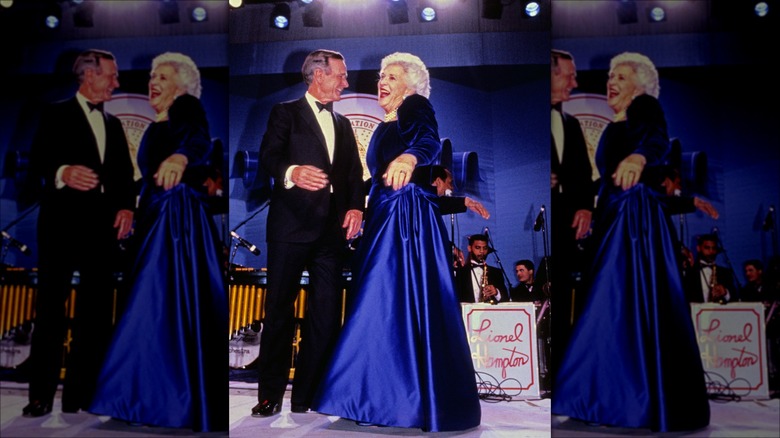 barbara bush wearing blue dress
