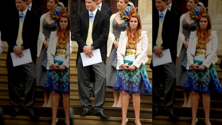 Princess Beatrice and Princess Eugenie at the wedding of Peter Phillips and Autumn Kelly.