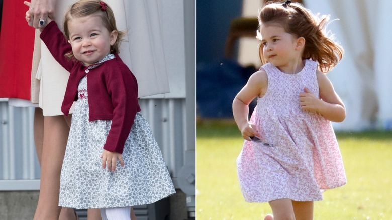 Princess Charlotte as a toddler wearing floral dresses