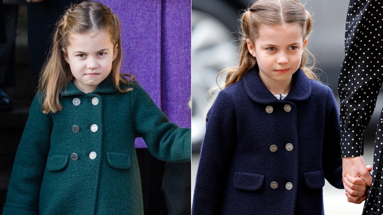 Princess Charlotte wearing dark coats